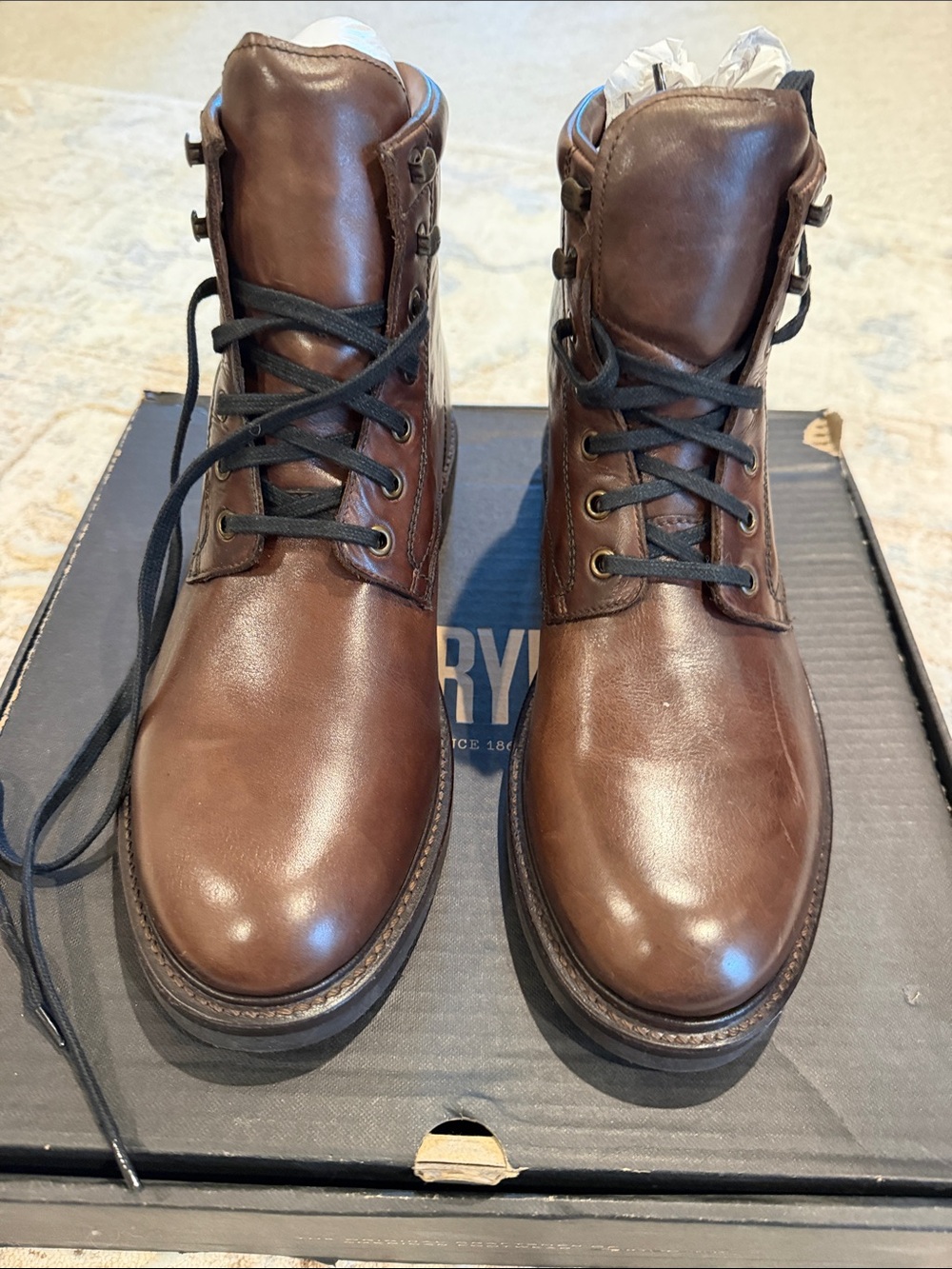 Frye Brown Leather Gordon Lace-Up Work Boots new in box size 11